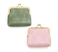 Terrain De Monnaie en 2 Parties, Frauenkoin Money Exchange, Propriété Rétro Leather-Münz, Small Kiss Lock Coin pour Femmes, Mini-Munich Plot (Rose, Vert).