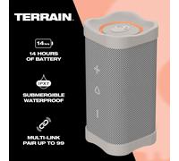 Terrain Wireless Enceinte Bluetooth Portable, Étanchéité Ipx7, 14 Heures D¿Autonomie, Stéréo True Wireless, Sangle Intégrée Pour Se Déplacer Et Utiliser En Extérieur - Bone/Orange