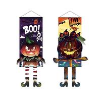 TerraKey Double Pack Suspension Porte Halloween - Décoration Murale Citrouille Cartoon avec Boo! et Halloween, Effet 3D Premium