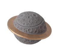 TerraKey Urne Planétaire Funéraire - Design Lunaire, Anneau Or, Urne Étanche pour Chien et Chat (Gris)