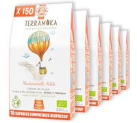 TERRAMOKA - 150 Capsules Café Bio d’excellence (15 * 10) - 100% Pur Arabica Brésil et Mexique - Délicat et Fruité - Compatibles avec Nespresso - HomeCompost - Mademoiselle Adèle - Torréfié en France