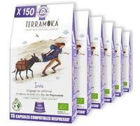 TERRAMOKA - 150 Capsules Café Bio d’excellence (15 * 10) - 100% Pur Arabica de Papouasie - Acidulé et Affirmé - Compatibles avec Nespresso - Zéro Déchet et Home Compost - Inès - Torréfié en France
