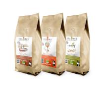 TERRAMOKA - 3 KG Café Bio d’excellence (3 * 1kg) - Café 100% Arabica du Brésil, Mexique et Pérou et de Tanzanie - Sachet 100% Recyclable - Adèle, Arthur et Albert - Torréfié en France