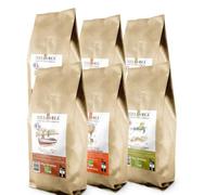 TERRAMOKA - 6 KG Café Grains Bio d’excellence (6 * 1kg) - Café 100% Arabica du Brésil, Mexique et Pérou et de Tanzanie - Sachet 100% Recyclable - Adèle, Arthur et Albert - Torréfié en France