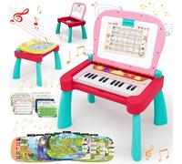 TERRAMUS Bureau d'activités tactile 3 en 1, système d'apprentissage interactif, jouet éducatif clavier piano 24 touches, tableau blanc, centre