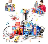 TERRAMUS Jouets pour tout-petits garçons de 3, 4, 5, 6 ans, véhicule de sauvetage d'urgence urbain, camion, ensemble de jeu avec son léger, kit de police et caserne de pompiers, cadeau d'anniversaire