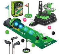 TERRAMUS Set de Golf Enfant avec Retourneur - Clubs Ajustables et Balles Lumineuses - Jeu Éducatif Petits Golfeurs