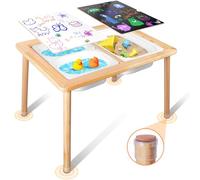TERRAMUS Table pour Enfants, Table Sensorielle en Bois avec 3 Bacs de Rangement, Table d'eau et de Sable avec Couvercles Intérieure et Extérieure, Table d'activités pour Apprendre, Manger, Jouer