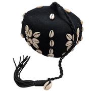 Terrapin Trading Véritable chapeau marocain Gnawa/Gnaoua | Feutre de laine et véritables coquillages de cauris | Noir | Guembri, Noir , M