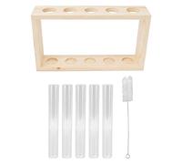 Terrarium 5 Tubes Transparent en Verre Support Bois Observation Pousse Plantes, Mini Jardin Interieur Plantes Aromatiques Décor Bureau Maison 22x12.5x4.5cm/8.66x4.92x1.77in (Enregistrer)
