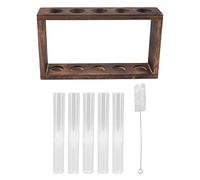 Terrarium 5 Tubes Transparent en Verre Support Bois Observation Pousse Plantes, Mini Jardin Interieur Plantes Aromatiques Décor Bureau Maison 22x12.5x4.5cm/8.66x4.92x1.77in (Couleur Carbone)
