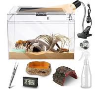 Terrarium en Verre PC pour Reptile, Anti-Casse 38,1 x 20,3 x 24,6 cm, kit de démarrage pour réservoir d'amphibiens, écran de Porte coulissante sur Le Dessus, Mini Cages d'habitat, thermomètre