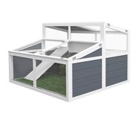 Terrarium Enclos Tortue 2 Espaces Toit Polycarbonate 3 Portes Rampe Bois Gris Blanc