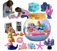 Terrarium Kit, Small Garden Mermaid Kit, LED Night Light Terrarium, STEM Science Kits for Kids, Sea Creatures Aquarium Craft, Mermaid Decoration Terrarium, Garden Kit with Lights