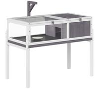 PawHut Maison pour Tortues, enclos en Bois surélevé intérieur extérieur, 2 espaces, Support de Lampe, Toit ouvrable, Plateau Coulissant et Bol d'alimentation, pour Petits Reptiles, 104x53x82cm, Gris