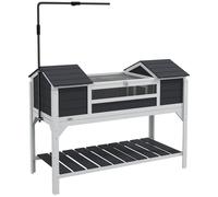 Terrarium Maison Tortue Terrestre - Enclos Tortue 2 Niches, Support Lampe Réglable, Toit Ouvrable, Étagère - Bois Blanc Gris