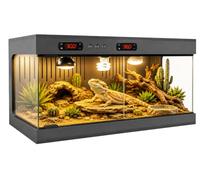 Terrarium pour Reptiles 80 x 40 x 40 cm, Terrarium en PVC avec Double Thermostat, 3 Douilles E27, Portes coulissantes en Verre trempé, Verrouillage Anti-éclatement, pour Gecko, Serpent, agame à Barbe