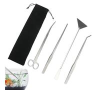 Terrarium Tools - 4 en 1 acier inoxydable long Tweezers, Fish Tank Plant Trimming Tools Set, 11,81 x 3,94 x 1,57 Inches For Trimming Maintaining Detailing Saltwater Office Home Men Women