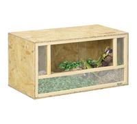 PawHut Terrarium en bois OSB pour reptiles et batraciens avec porte coulissante en verre - 80 x 40 x 40 cm naturel