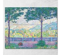 Terrasse Meudon Paul Signac, psn110 Tableau imprimé sur toile Fine Art, encadré prêt à accrocher, haute qualité, 100 x 80 cm
