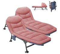 TerraVibe Lot de 2 chaises longues de jardin pliables avec dossier réglable - Avec coussin - Chaise longue de camping pliable pour voyage, jardin, bureau - Rose