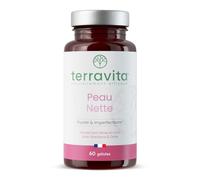 TERRAVITA | Peau Nette | Action Détox Anti Acné - Points Noirs | 60 Gélules | Zinc Bisglycinate 15mg + Bardane + Biotine + Propolis | Régule la Production de Sébum | Anti-imperfections | Made in France