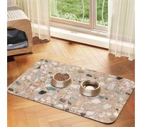 Terrazzo Pierre Naturelle,Tapis d'alimentation pour Animaux de Compagnie, Sets de Table en Cuir PU pour Chats et Chiens,30x45cm