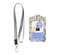 Terrazzo Porte-carte d'identité professionnel en cuir synthétique avec lanière - Fenêtre transparente imperméable pour le personnel de bureau ou d'hôpital, motif marbre pastel