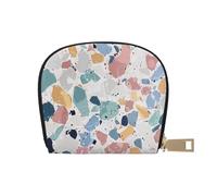 Terrazzo Porte-monnaie en cuir mignon avec fermeture éclair pour homme et femme, motif marbre, imprimé pastel, blanc, taille unique