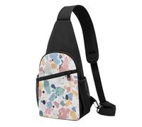 Terrazzo Sac de poitrine imprimé marbre pastel pour homme et femme, sac banane d'extérieur à bandoulière pour randonnée, sport, Noir , Taille unique, Sac à dos décontracté