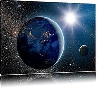 Terre dans l'espace Format: toile 100x70auf, XXL énormes Photos complètement encadrés par la civière, l'impression de l'image Art mural avec cadre, moins cher que peintures à l'huile et de l'image, aucune affiche ou poster