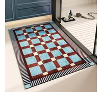 Terre De Diatomée 50X80 Bleu Marron Ultra Absorbant Tapis De Bain,Tapis Antidérapant Baignoire Séchage Rapide Doux,Facile À Nettoyer,pour Porte D'Entrée,Chevet,Cuisine,Salon