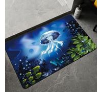 Terre De Diatomée 50X80 Méduse Bleue Ultra Absorbant Tapis De Bain,Tapis Antidérapant Baignoire Séchage Rapide Doux,Facile À Nettoyer,pour Porte D'Entrée,Chevet,Cuisine,Salon