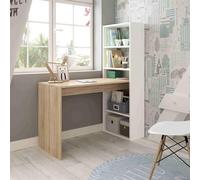 Terre de Nuit Bureau réversible Bois et Blanc avec étagères