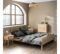 Terre de Nuit Chambre complète lit cannage avec Commode et 2 chevets Bois Naturel 160x200 Anna