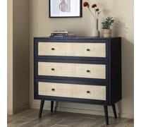 Terre de Nuit Commode cannage avec 3 tiroirs Noir Anna