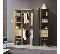Dressing ouvert avec rideau, extensible en bois imitation chêne kronberg - DR185 - Bois naturel - Fabriqué en France - Terre de