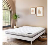 Terre de Nuit - Ensemble Matelas Ferme Mousse Tranquillité 2.0 + Sommier kit Adulte en Bois Massif Blanc 140x190 en Pin Massif - Blanc