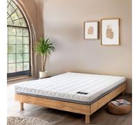 Terre de Nuit - Ensemble Matelas Ferme Mousse Tranquillité 2.0 + Sommier kit Adulte en Bois Massif Bois Clair 140x190 en Pin Massif - Bois Clair