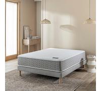 Terre de Nuit - Ensemble Matelas Ressorts ensachés et mémoire de Forme 29 cm, sommier tapissier + Pieds - L’Envie - 140x190 - Gris Clair en Bois - Gris Clair