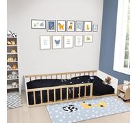 Terre de Nuit Lit Enfant Inspiration Montessori au Sol à barreaux Naturel et Blanc 90x190