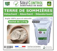 Terre de Sommières 1,5 kg - Détachant Naturel et Absorbant - Élimine les Odeurs d'Urine, Litière de Chat, Tapis, Cendriers