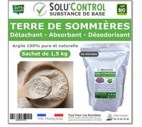 Terre de Sommières 1,5 kg - Détachant Naturel et Absorbant - Élimine les Odeurs d'Urine, Litière de Chat, Tapis, Cendriers