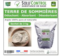 Terre de Sommières 3 kg - Détachant Naturel et Absorbant - Élimine les Odeurs d'Urine, Litière de Chat, Tapis, Cendriers