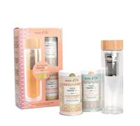 Terre d'Oc - Coffret Duo Bio - Tisane Pêche Verveine 70g & Tisane Fleur d'Oranger 70g + 1 Thermo Théière - Boite en Métal - Vrac - Idée Cadeau