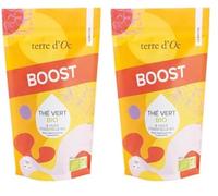 terre d'Oc - Thé Vert Bio Boost - Huile Essentielle de Verveine Exotique, Cynorrhodon, Gingembre & Guarana - Vrac - 80g (Lot de 2)