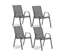TERRE JARDIN - Chaises de jardin en Textilène - Lot de 4, dimensions 54,5x64x90 cm, métal renforcé, couleur gris anthracite, chaises de terrasse, fauteuil empilable d'extérieur