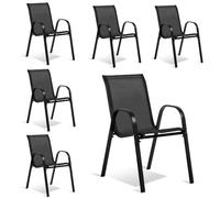 TERRE JARDIN - Chaises de Jardin, Lot de 6 - Chaises Empilables - Noires, en Textilène Haute Densité pour Extérieur - Confortables et Design - - Noir