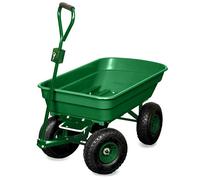 TERRE JARDIN Chariot de Jardin 4 Roues 120 kg - Bac Bascule 52L, Poignée Amovible, Adaptateur Tracteur - Remorque de Jardin
