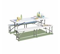 TERRE JARDIN Lot Table Pliante 8 Personnes Blanche + 2 bancs 4 pers